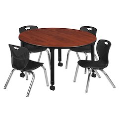48 Round Adjustable Classroom Table- Cherry & 4 Andy 12 Stack Chairs- Black