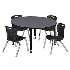 48 Round Adjustable Classroom Table- Grey & 4 Andy 12 Stack Chairs- Black