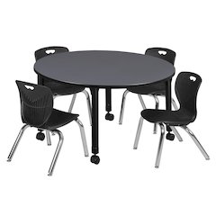 48 Round Adjustable Classroom Table- Grey & 4 Andy 12 Stack Chairs- Black