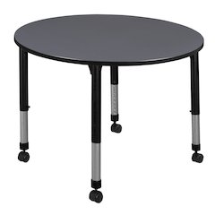 48 in. Round Height Adjustable Mobile Classroom Activity Table- Grey