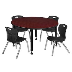 48 Round Adjustable Classroom Table- Mahogany & 4 Andy 12 Stack Chairs- Black
