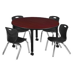 48 Round Adjustable Classroom Table- Mahogany & 4 Andy 12 Stack Chairs- Black