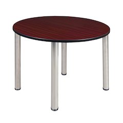 48 in. Large Round Breakroom Table- Mahogany Top, Chrome Legs