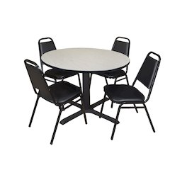 48 in. Round X-Base Breakroom Table- Maple & 4 Restaurant Stack Chairs- Black