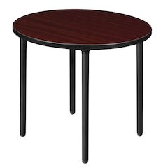 30 in. Small Round Breakroom Table- Mahogany Top, Black Folding Legs