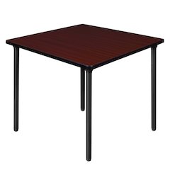 42 in. Medium Square Breakroom Table- Mahogany Top, Black Folding Legs