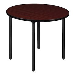 42 in. Medium Round Breakroom Table- Mahogany Top, Black Folding Legs