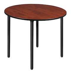 48 in. Large Round Breakroom Table- Cherry Top, Black Folding Legs