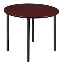 48 in. Large Round Breakroom Table- Mahogany Top, Black Folding Legs
