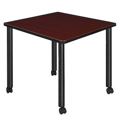 Small 30 in. Square Breakroom Table- Mahogany Top, Black Mobile Legs