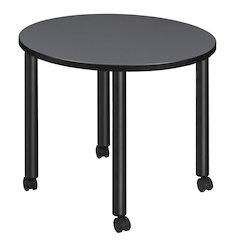 Small 30 in. Round Breakroom Table- Grey Top, Black Mobile Legs