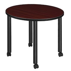 Small 30 in. Round Breakroom Table- Mahogany Top, Black Mobile Legs