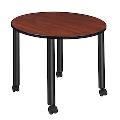 Medium 36 in. Round Breakroom Table- Cherry Top, Black Mobile Legs