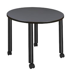 Medium 36 in. Round Breakroom Table- Grey Top, Black Mobile Legs