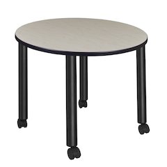 Medium 36 in. Round Breakroom Table- Maple Top, Black Mobile Legs