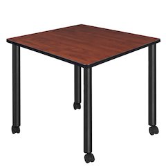 Medium 42 in. Square Breakroom Table- Cherry Top, Black Mobile Legs