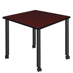 Medium 42 in. Square Breakroom Table- Mahogany Top, Black Mobile Legs