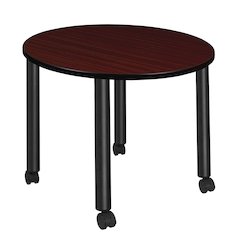 Medium 42 in. Round Breakroom Table- Mahogany Top, Black Mobile Legs