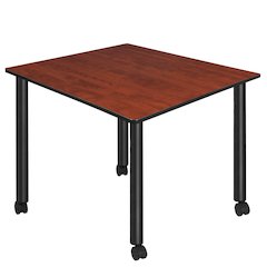 Large 48 in. Square Breakroom Table- Cherry Top, Black Mobile Legs