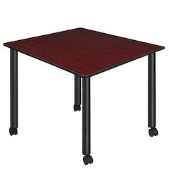 Large 48 in. Square Breakroom Table- Mahogany Top, Black Mobile Legs