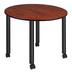 Large 48 in. Round Breakroom Table- Cherry Top, Black Mobile Legs