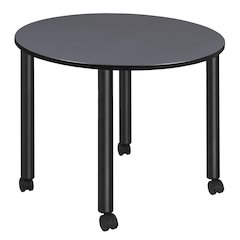 Large 48 in. Round Breakroom Table- Grey Top, Black Mobile Legs