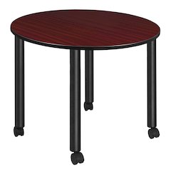 Large 48 in. Round Breakroom Table- Mahogany Top, Black Mobile Legs