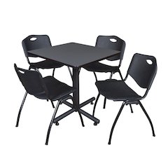 30 in. Square X-Base Breakroom Table- Grey, 4 M Stack Chairs- Black