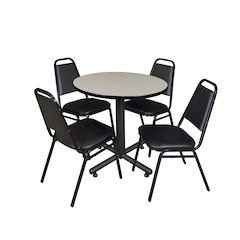 30 in. Round X-Base Breakroom Table- Maple, 4 Restaurant Stack Chairs- Black