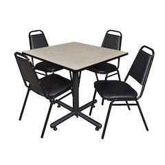 36 in. Square X-Base Breakroom Table- Maple, 4 Restaurant Stack Chairs- Black