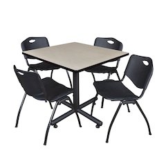 36 in. Square X-Base Breakroom Table- Maple, 4 M Stack Chairs- Black