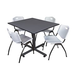 48 in. Square X-Base Breakroom Table- Grey, 4 M Stack Chairs- Grey