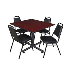 48 x 48 in. Square Breakroom Table- Mahogany, 4 Restaurant Stack Chairs- Black