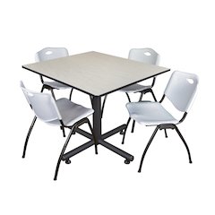 48 in. Square Breakroom Table- Maple, 4 M Stack Chairs- Grey