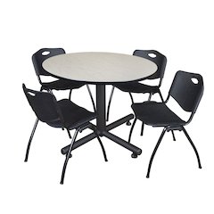 48 in. Round Breakroom Table- Maple, 4 M Stack Chairs- Black