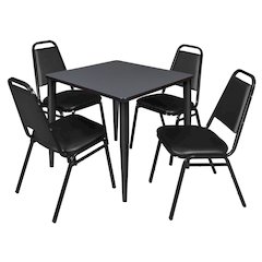 30 Square Breakroom Table- Grey Top, Black Base & 4 Stack Chairs- Black
