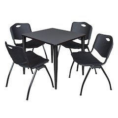 30 in. Square Breakroom Table- Grey Top, Black Base & 4 M Stack Chairs- Black