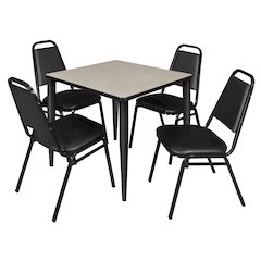 30 Square Breakroom Table- Maple Top, Black Base & 4 Stack Chairs- Black