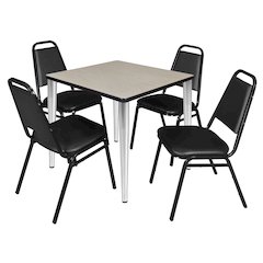 30 Square Breakroom Table- Maple Top, Chrome Base & 4 Stack Chairs- Black