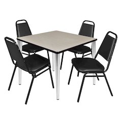 36 Square Breakroom Table- Maple Top, Chrome Base & 4 Stack Chairs- Black