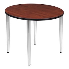 36 in. Round Breakroom Table- Cherry Top, Chrome Tapered Legs