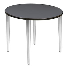36 in. Round Breakroom Table- Grey Top, Chrome Tapered Legs