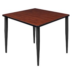 42 in. Square Breakroom Table- Cherry Top, Black Tapered Legs