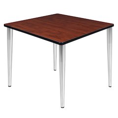 42 in. Square Breakroom Table- Cherry Top, Chrome Tapered Legs