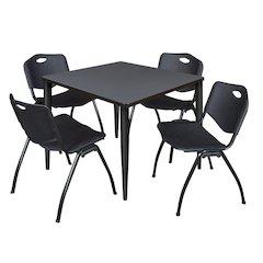42 in. Square Breakroom Table- Grey Top, Black Base & 4 M Stack Chairs- Black