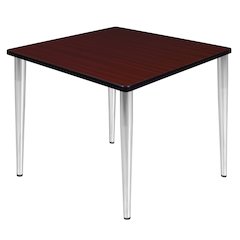42 in. Square Breakroom Table- Mahogany Top, Chrome Tapered Legs