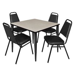 42 Square Breakroom Table- Maple Top, Black Base & 4 Stack Chairs- Black