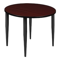42 in. Round Breakroom Table- Mahogany Top, Black Tapered Legs