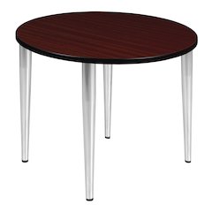 42 in. Round Breakroom Table- Mahogany Top, Chrome Tapered Legs