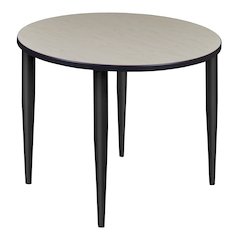 42 in. Round Breakroom Table- Maple Top, Black Tapered Legs
